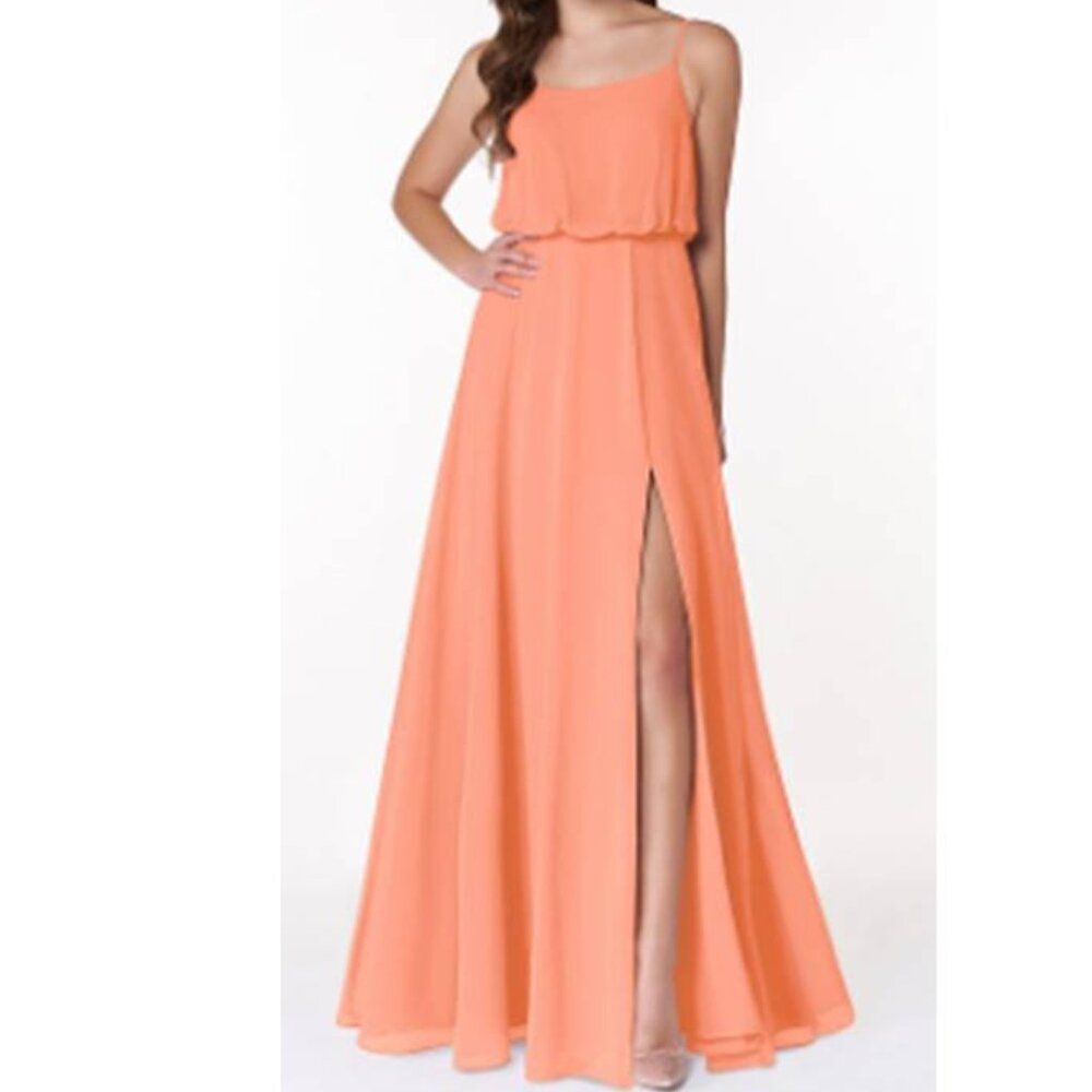 AZAZIE Formal Chiffon Princess Maxi Party Dress Prom Party Orange Sunset Size 6
